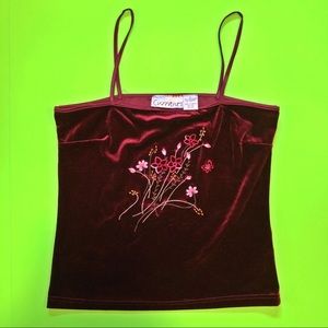 Vintage 90s velvet spaghetti strap floral tank top